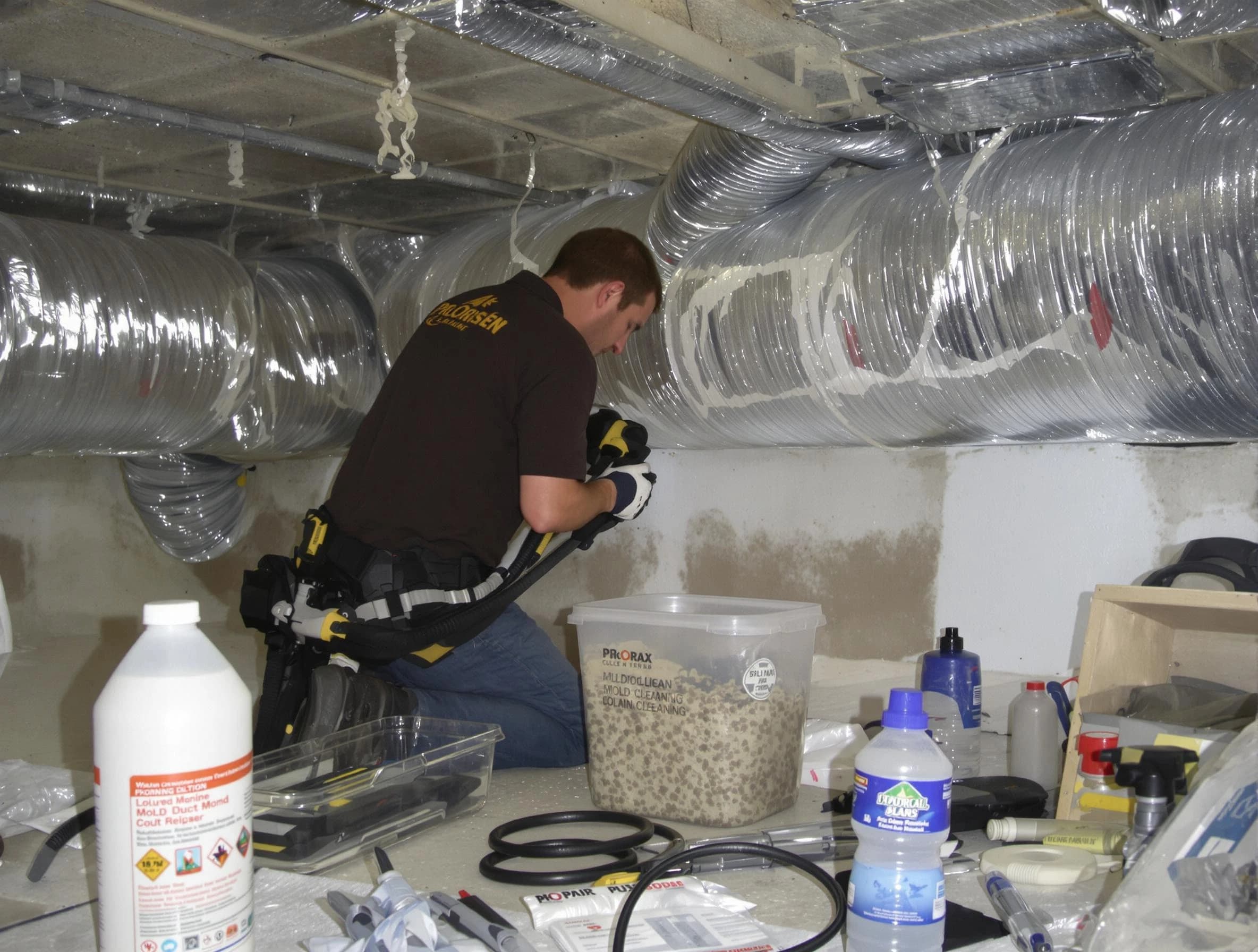 Forestdale Air Duct Cleaning specialist performing professional mold removal from air ducts in Forestdale