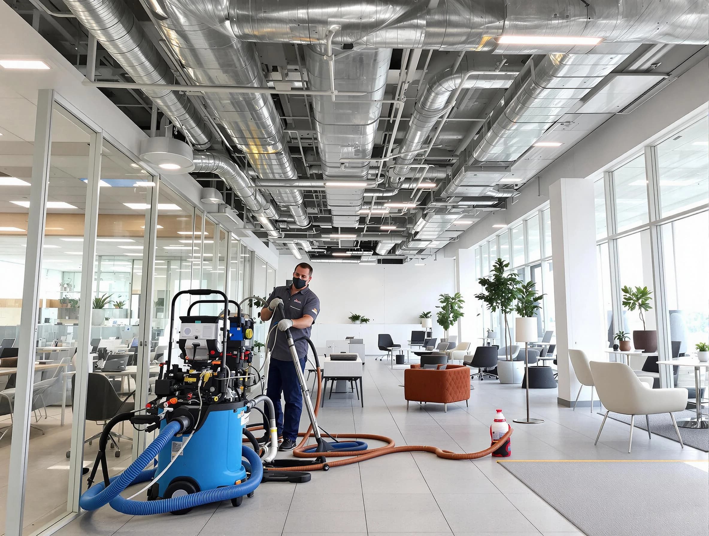 Forestdale Air Duct Cleaning team conducting comprehensive commercial duct cleaning at a business location in Forestdale