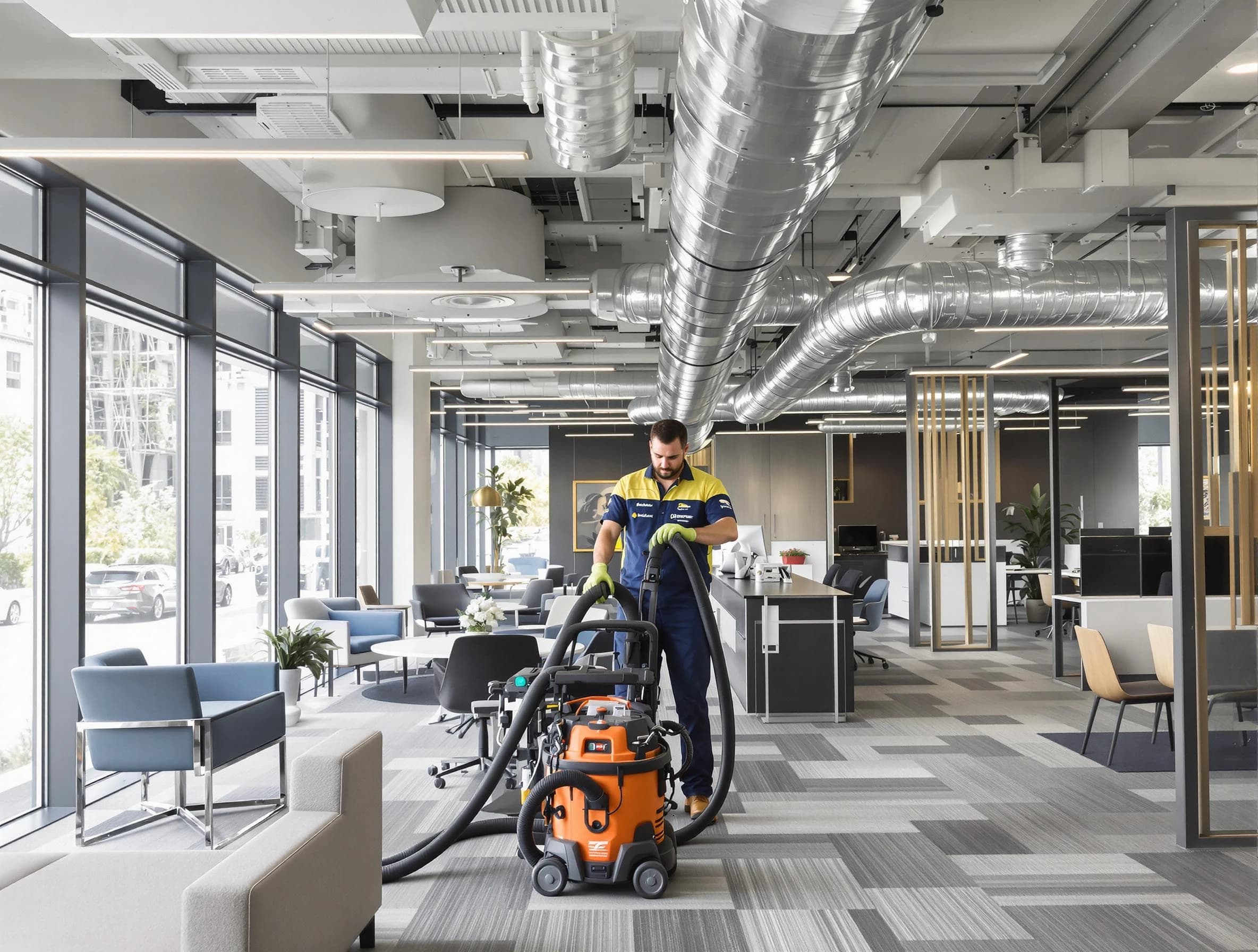 Forestdale Air Duct Cleaning team performing thorough commercial duct cleaning at a Forestdale business center